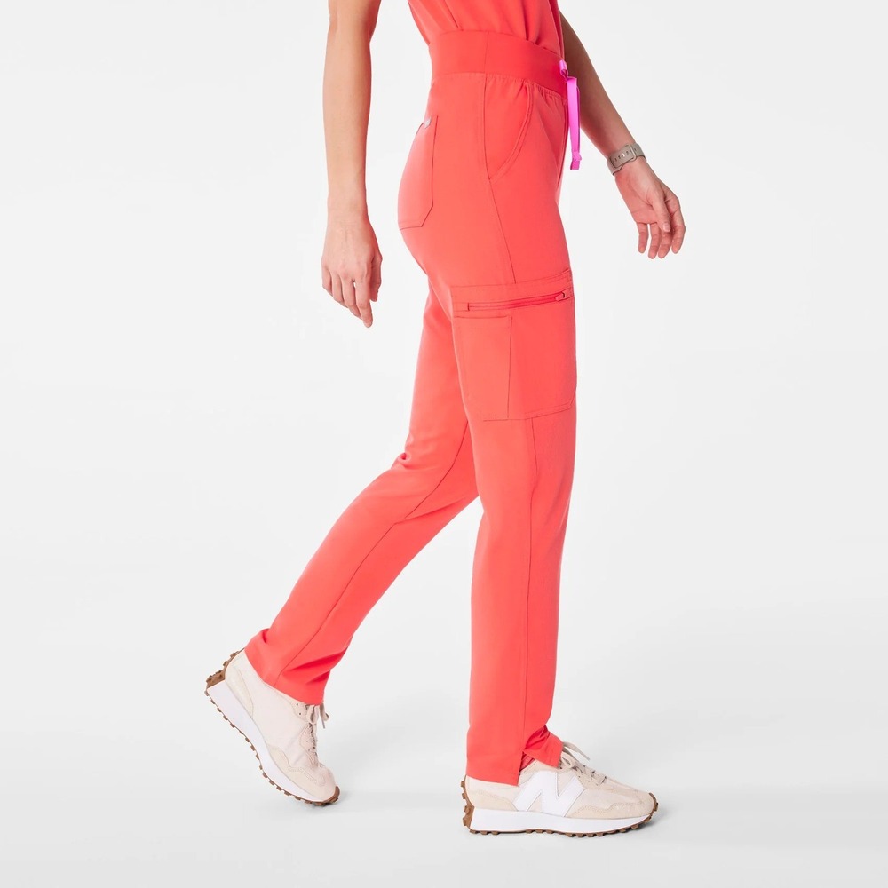 Figs Yola High-Rise Slim Coral Red Anti-Wrinkle Scrub Trouser Pant Size XXS - Picture 2 of 12